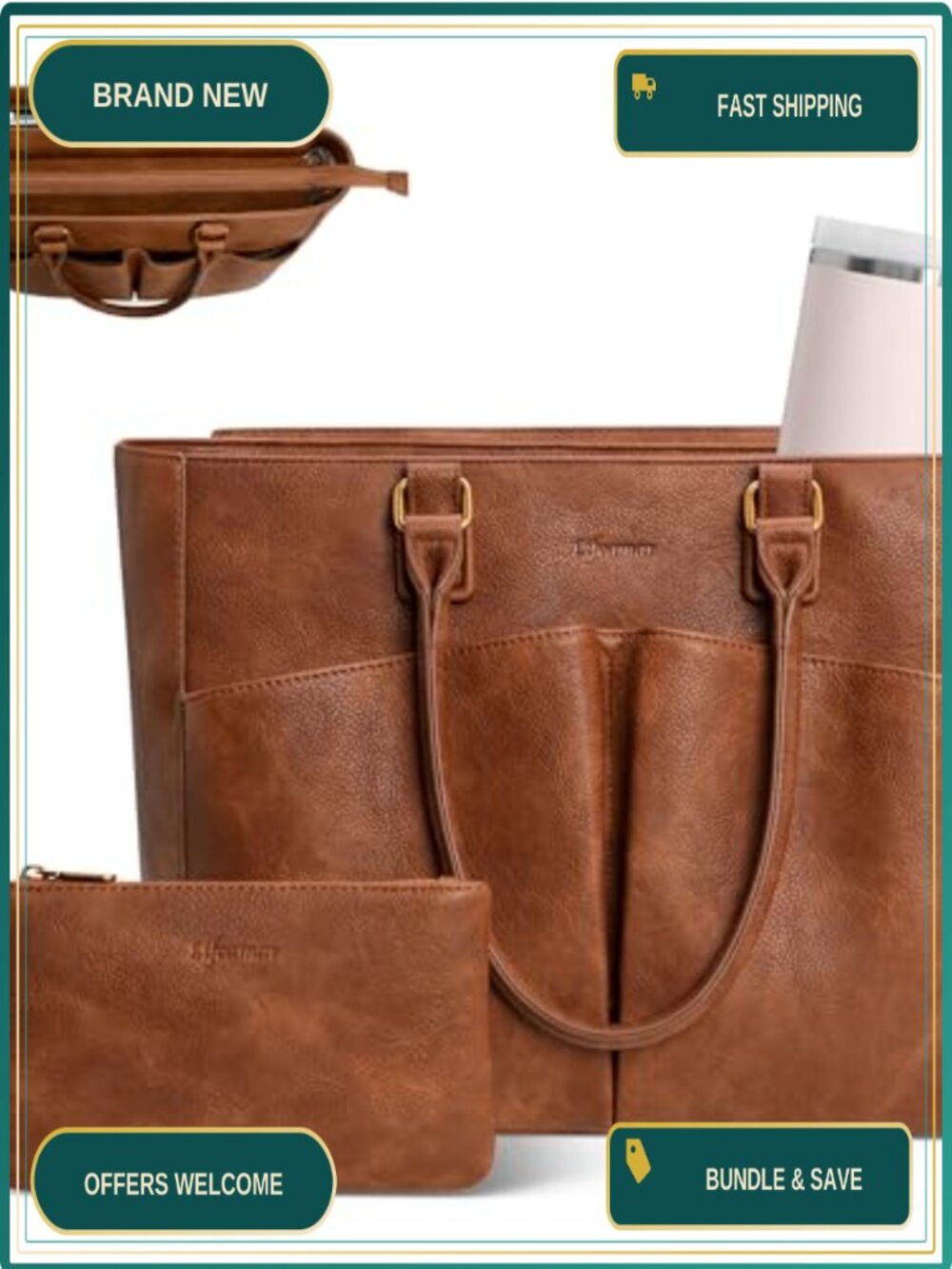 PU Leather Laptop Tote Bag for Women Work Office Computer Bag